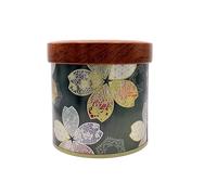 Japanese Tea Caddy with Airtight Double Lid - Dark Green Steel Tea Canister with Sakura Cherry Blossom Design 200g Loose Leaf Tea Tin, Matcha & Coffee Storage Jar with PE Seal and Wooden-Effect Cover