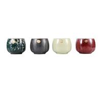 Japanese Tea Cups Set, 4pcs Retro Kiln Baked Sake Cups Ceramic Tea Cup Ceramic Cup Mate Cup Set Tea Cup (Continuous Happiness)