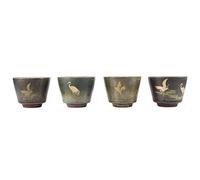 Japanese Tea Cups Set, 4pcs Retro Kiln Baked Sake Cups Ceramic Tea Cup Ceramic Cup Mate Cup Set Tea Cup (Enjoy The Four Seasons)