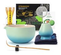 Japanese Tea Set (7 Pieces) Matcha Whisk Set Matcha Bowl with Spout Bamboo Matcha Whisk (Chasen) Shovel Matcha Whisk Holder N31, Gradient Blue