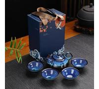 Japanese Tea Set,Kung Fu Tea Service Teapot with 4 Tea Cups,Cute Tea Set for Adults, Women,Mens Gifts（Blue）