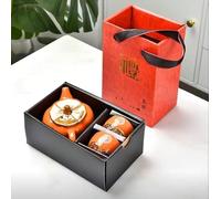 Japanese Tea Set Persimmon Design,Kung Fu Tea Service Teapot with 2 Tea Cups,Cute Tea Set for Adults, Women,Mens Gifts（Orange Color）