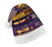 Japanese Temple at Twilight with Mount Fuji Funny Christmas Hat Unisex Santa Hats Holiday Xmas Cap Classic for New Year Party Decor