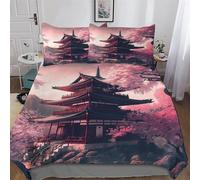 Japanese Temple Duvet Cover Set with Pillowcases Printed Bedding Set with Zipper Closure Comforter Cover 3 Pieces Hypoallergenic Soft Microfiber Quilt Cover King (220x240cm)