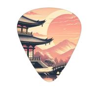 Japanese-Temple-Fuji-Sakura-Sunset 12 Pack Guitar Picks With 3 Thicknesses And Storage Box, Abs Plectrums For Electric Bass Guitar Players