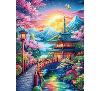 Japanese Temple in A Flower Garden 1000 Piece Premium Jigsaw Puzzle Science Fiction Magical Dream For Men Educational Decompression Adults Anxiety Memory Care Mothers Valentines Premium Cardboard 100