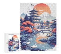 Japanese Temple Landscape: Winter Activity Gift, 500 PCS Wooden Brain Teaser for Adults, with A Decorative Finished Picture