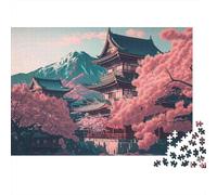 Japanese Temple Sakura 1000 Piece Jigsaw Puzzles for Adults, Recycled Cardboard, Japan Temple Cherry, Stress Relief Leisure, Creative Home Decor, for Puzzle Enthusiasts 70x50cm/1000pcs