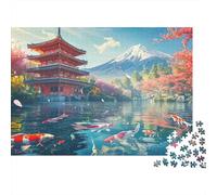 Japanese Temple Scenery 1000 Pieces Jigsaws for Adults 14+, Premium Cardboard, Fuji Koi Pagoda, Challenging Brain Teaser, Home Wall Art Decor 38x26cm/1000pcs
