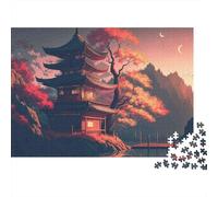 Japanese Temple Sunset 1000 Piece Jigsaw Puzzle for Adults & Teens, Premium Cardboard, Maple Pagoda, Mental Workout Entertainment, Stress Relief Meditation Tool for Home 38x26cm/1000pcs