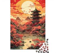 Japanese Temple Sunset Jigsaw Puzzles for Adults Interesting Puzzles 1000 Jigsaws Brain Challenge for Adults Gifts 52x38cm/1000pcs
