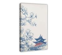 Japanese Temple Wall Art, Magnolia Blossom Poster Print Canvas Poster Bedroom Decor Landscape Office Room Decor Gift 08x12inch(20x30cm)
