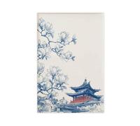 Japanese Temple Wall Art, Magnolia Blossom Poster Print Canvas Poster Bedroom Decor Landscape Office Room Decor Gift 24x36inch(60x90cm)