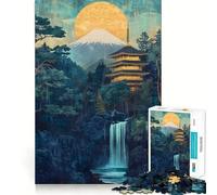 Japanese Temple Waterfall Jigsaw Puzzle 1000 Piece for Adults Focus Boost Real Thick Family Play Night Play (38x26cm)