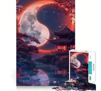 Japanese Temple Yin Yang 1000 Piece Jigsaws for Teenagers Puzzle DIY Fun Bright Hue Pattern Build Wall Accent (38x26cm)