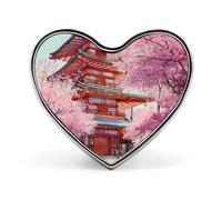 Japanese Temples1 Cherry Flower Novelty Metal Badge 1″ Heart Form Brooch Pin Clothes Bag Accessories Tie Decor