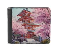 Japanese Temples1 Cherry Flower Slim Men's Wallets Soft Front Pocket Bifold Wallet with ID Credit Card Holder