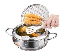 Japanese Tempura Deep Fryer Pot,Stainless Steel Frying Pot with Thermometer Lid and Oil Drip Drainer Rack for Kitchen French Fries, Fish and Crispy Meat (L 24cm/9.45'')
