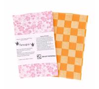 Japanese Tenugui Towel, 34.64"L x 12.99"W, Sakura & Yellow Check, Set of 2