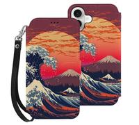 Japanese The Great Wave Compatible with iPhone 16 Plus Wallet Phone Case Mobile Phone Cover with Card Holder