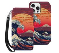 Japanese The Great Wave Compatible with iPhone 16 Pro Max Wallet Phone Case Mobile Phone Cover with Card Holder