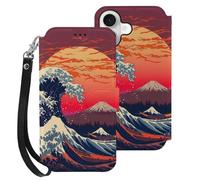 Japanese The Great Wave Compatible with iPhone 16 Wallet Phone Case Mobile Phone Cover with Card Holder