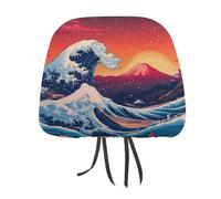 Japanese The Great Wave Fuji Mount Car Seat Headrest Protector 2 PCS
