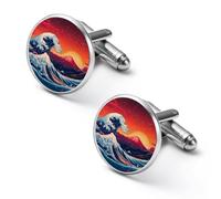 Japanese The Great Wave Fuji Mount Shirt Cufflinks for Men Cuff Links Tie Father Husband Wedding Business 1.7cm