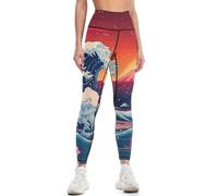 Japanese The Great Wave Fuji Mount Women's Yoga Pants Legging High Waist Tummy Control for Running Gym