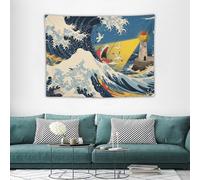 Japanese The Great Wave Off Kanagawa Boho Wall Tapestry with Hanging Kit Aesthetic Tapestry Wall Hanging Personalized Backdrop Large Vintage Tapestries Decoration for Bedroom Living Room Dorm Decor-30