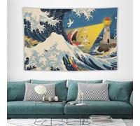 Japanese The Great Wave Off Kanagawa Boho Wall Tapestry with Hanging Kit Aesthetic Tapestry Wall Hanging Personalized Backdrop Large Vintage Tapestries Decoration for Bedroom Living Room Dorm Decor-60