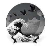 Japanese The Great Wave Off Kanagawa Bone China Plates Ceramic Dinner Plate Decorations Plates Set Crafts with Stand 6inch