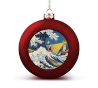 Japanese The Great Wave Off Kanagawa Christmas Tree Ornaments 1.6 Inch Shatterproof Pc Plastic Balls with Lanyard Baubles Hanging Christmas Ball Ornaments for Xmas Tree Holiday Party Wedding Home Deco