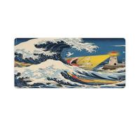 Japanese The Great Wave Off Kanagawa Print Large Mouse Pad, Desk Matt for Desktop, Waterproof Office Desk Mat, Laptop Keyboard Computer Mat for School Office Home 16x36 inch