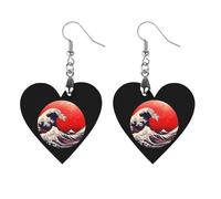 Japanese The Great Wave Sun Artistic Wooden Earrings Pendant Vintage Earring Hooks Trendy Vacation Dangle Boho Eardrop Apricot Shaped