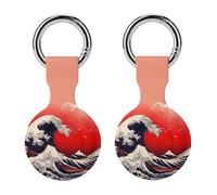 Japanese The Great Wave Sun Compatible with Airtag Locator Silicone Protective Case with Keychain