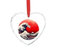 Japanese The Great Wave Sun Hanging Ornament Heart Glass Pendant Decoration Christmas Tree Happy Engagement Gift for Wedding