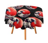 Japanese The Great Wave Sun Round Tablecloth 36/50/60/70 Inch Waterproof Table Covers Decorative for Picnic Party Holiday Home