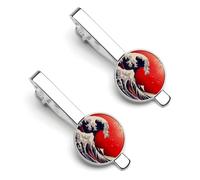 Japanese The Great Wave Sun Tie Clips for Men Shirt Necktie Bar Pinch Mens Suit Tie Accessories Silver Tack Pins Cufflinks