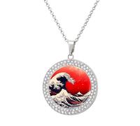 Japanese The Great Wave Sun Vintage Necklace Gold Silver Pendant Jewelry Lady Multicolored Diamond Necklaces with Chain