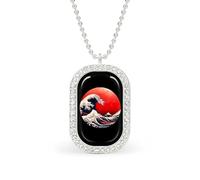 Japanese The Great Wave Sun White Shiny Diamond Necklace Square Pendant for Women Jewelry Gift