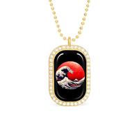 Japanese The Great Wave Sun White Shiny Diamond Necklace Square Pendant for Women Jewelry Gift