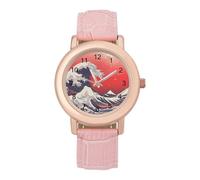 Japanese The Great Wave Sun Women's Watch Pink Rose Gold Strap Wristwatch Minimalist Easy Reader Watchec
