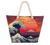 Japanese The Great Wave Tote Bags for Women Men Shoulder Beach Bag Shopping Handbag with Hemprope Handle