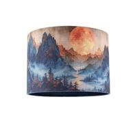Japanese Themed Cotton Fabric Lamp Shade with Mountains Trees and Sunset | White Cotton Inner Lining | 18cm x 25cm by Happy Homewares