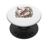 Japanese Tiger and Crane Vintage Wildlife Nature PopSockets Adhesive PopGrip