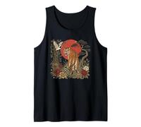 Japanese Tiger Crane Bamboo Peony Art Print Tank Top