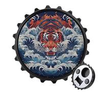 Japanese Tiger King in The Clouds 2 in 1 Magnetic Beer Bottle Opener Fridge Magnets Easy Storage Gift for Men Women Black-Style