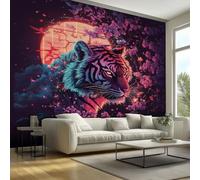Japanese Tiger Mural Wallpaper - Oriental Cherry Blossom Wall Paper, Japanese Home Decor, Non-Woven Waterproof Print Wallpapers for Bedroom Living Room, Feature Walls Mural 450x315 cm - RvX72