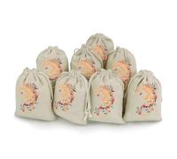 Japanese Tiger Printed Cotton And Hemp Bunches Pocket Drawstring Pouch 8 Pieces Reusable Gift Bags